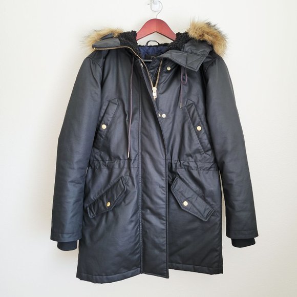 J. Crew Perfect Winter Parka Jacket with PrimaLoft in Black, Size Small - Picture 1 of 7